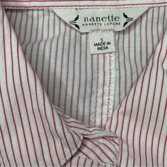 Nanette Lepore Flamingo Dream Pink Ruffled Cold Shoulser Button Down Shirt Small - Picture 6 of 11